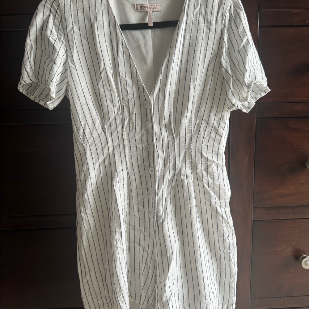 White and Black Striped Button-Up